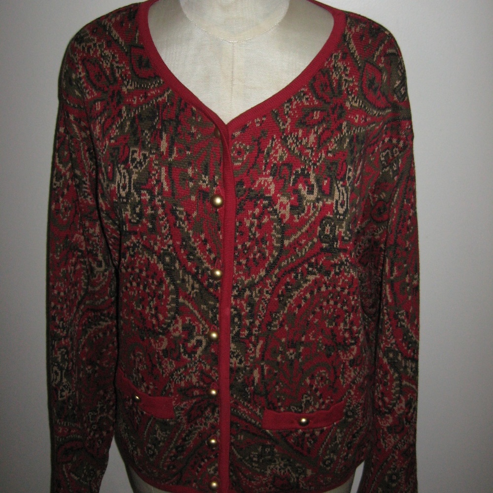 Robert Scott Ltd. 100% Cotton Red Paisley Cardigan